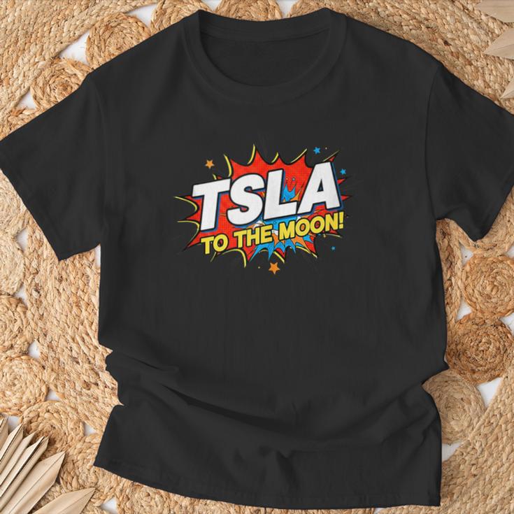 TSLA To The Moon Comic Book Style Splash T-Shirt Gifts for Old Men