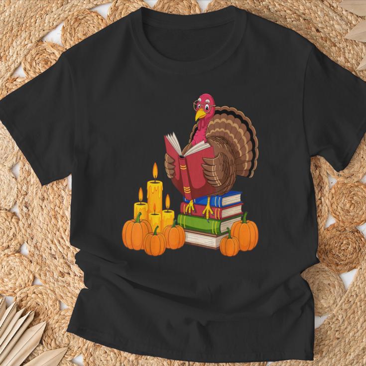 Turkey Reading Books Fall Thanksgiving Teacher Book T-Shirt Gifts for Old Men