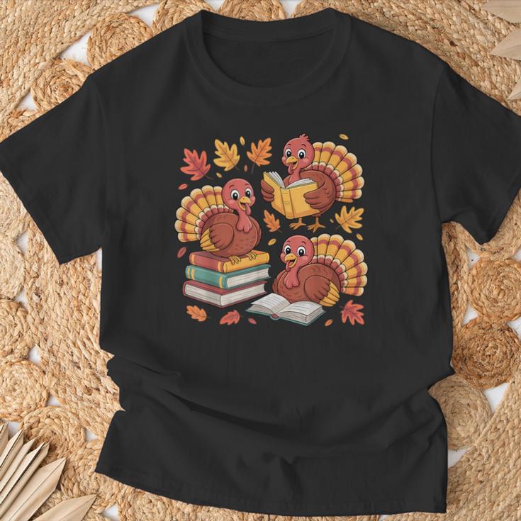 Turkey Reading Books Fall Thanksgiving Teacher Librarian T-Shirt Gifts for Old Men