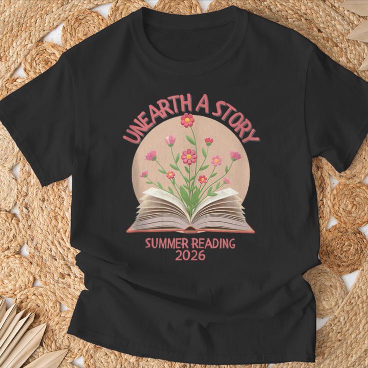 Unearth a Story 2026 Summer Reading Program Flowers Book T-Shirt Gifts for Old Men