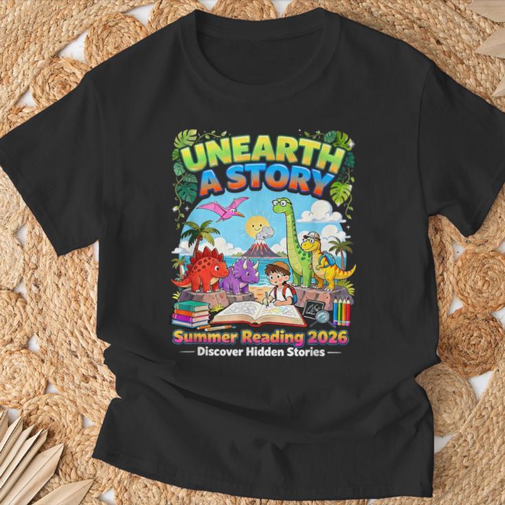 Unearth A Story Dinosaur Books Summer Reading 2026 T-Shirt Gifts for Old Men Unearth A Story Dinosaur Books Summer Reading 2026 T-Shirt Gifts for Old Men