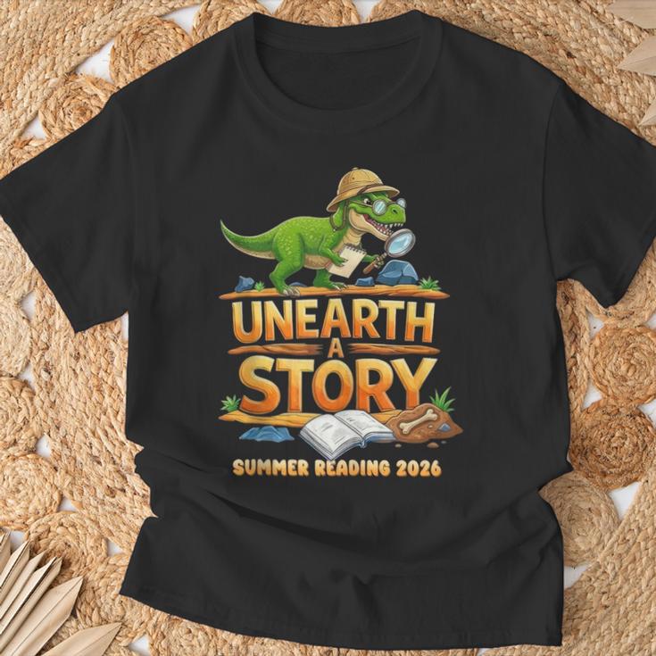 Unearth a Story Dinosaur Reading Books Summer 2026 T-Shirt Gifts for Old Men