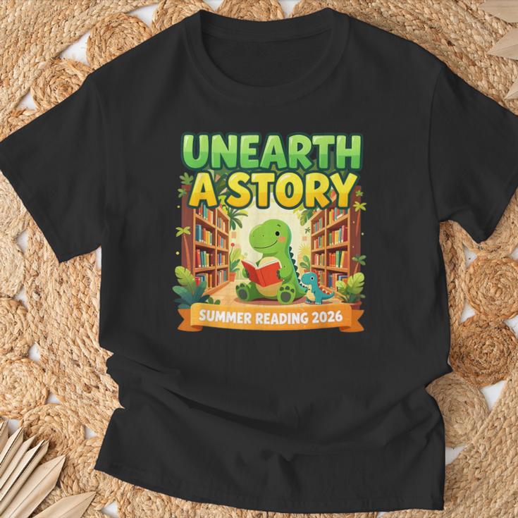 Unearth A Story Dinosaur Summer Reading 2026 Books T-Shirt Gifts for Old Men Unearth A Story Dinosaur Summer Reading 2026 Books T-Shirt Gifts for Old Men