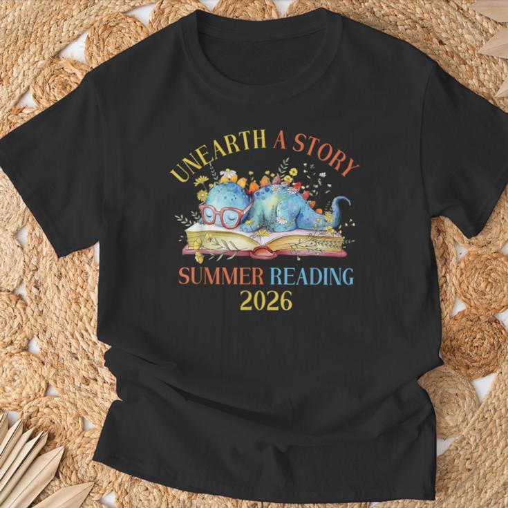 Unearth a Story Summer Reading 2026 Dinosaur Books Dino T-Shirt Gifts for Old Men Unearth a Story Summer Reading 2026 Dinosaur Books Dino T-Shirt Gifts for Old Men