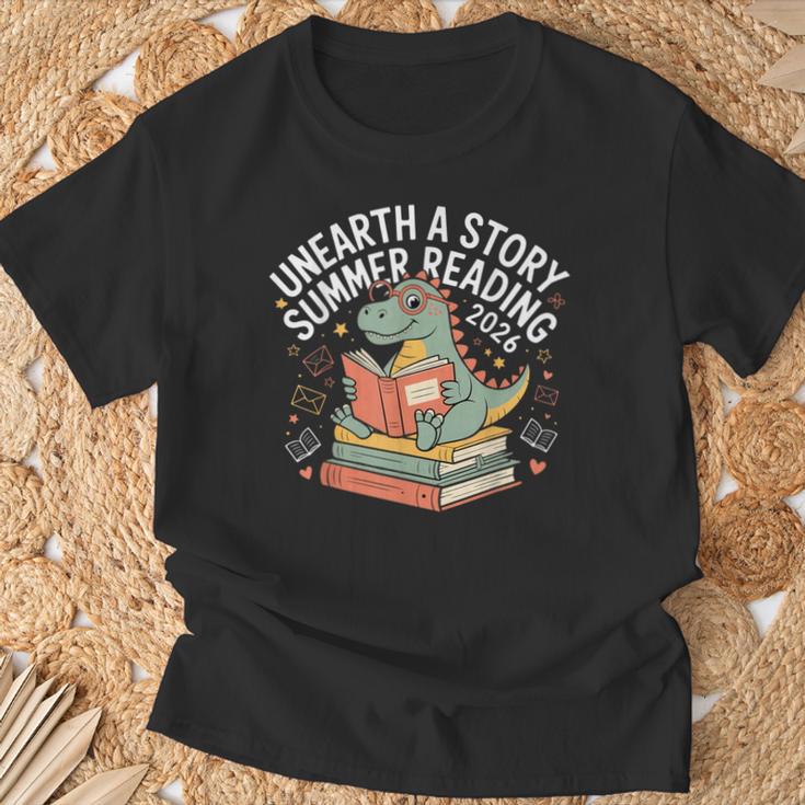 Unearth A Story Summer Reading 2026 Dinosaur Books T-Shirt Gifts for Old Men