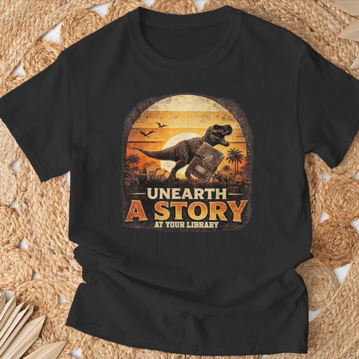 Unearth Story Summer Reading 2026 Dinosaurs Library Reading T-Shirt Gifts for Old Men