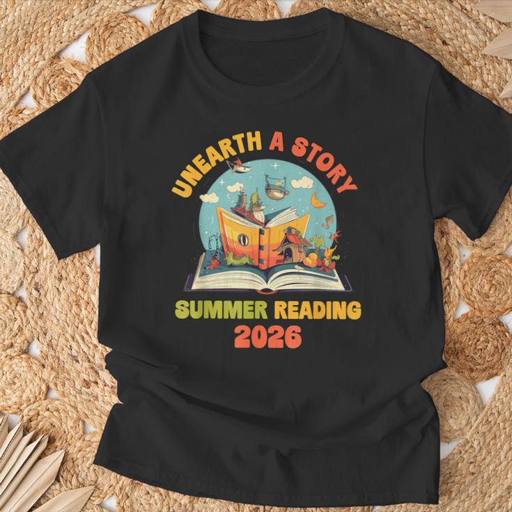 Unearth a Story Summer Reading 2026 Librarian Book Library T-Shirt Gifts for Old Men