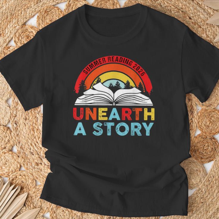 Unearth a Story Summer Reading 2026 Vintage Book Rainbow T-Shirt Gifts for Old Men