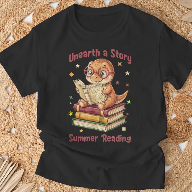 Unearth a Story Summer Reading T-Rex Book Lover T-Shirt Gifts for Old Men