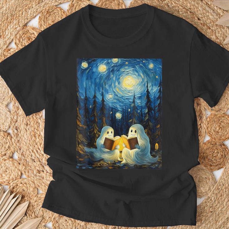 Van Gogh Starry Night Ghost Book Reading Camping Halloween T-Shirt Gifts for Old Men Van Gogh Starry Night Ghost Book Reading Camping Halloween T-Shirt Gifts for Old Men