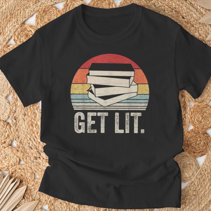 Vintage Retro Get Lit With Books Book Reading Lover T-Shirt Gifts for Old Men