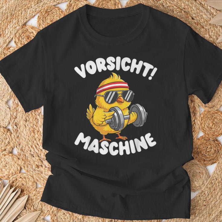 Vorsicht Maschine Küken Bodybuilding Gym Fitness T-Shirt Geschenke für alte Männer