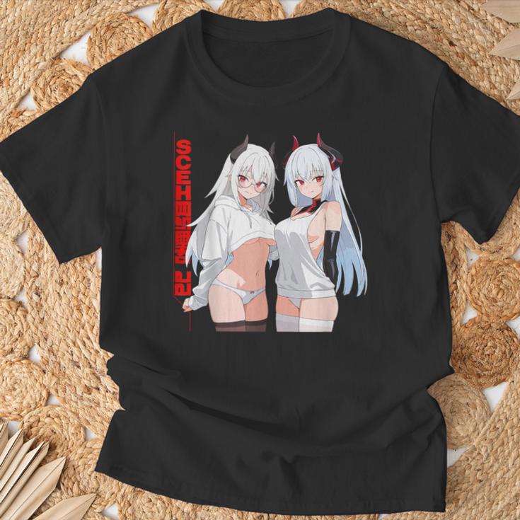 Waifu セクシー アニメ 女の子 メガネ 角 和風 Tシャツ 高齢者への贈り物