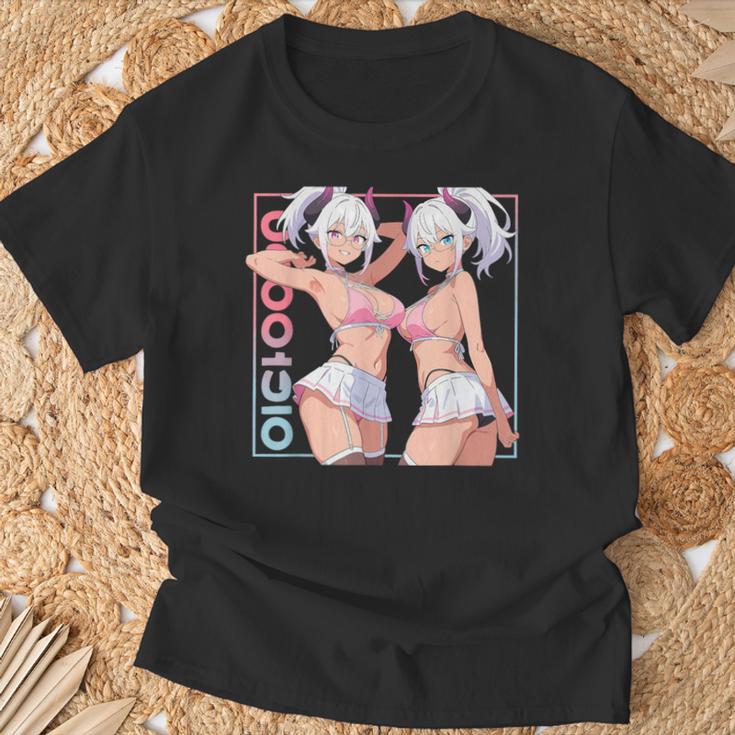 Waifu セクシー アニメ 女の子 角 ミニスカート 日本のレトロアート Tシャツ 高齢者への贈り物