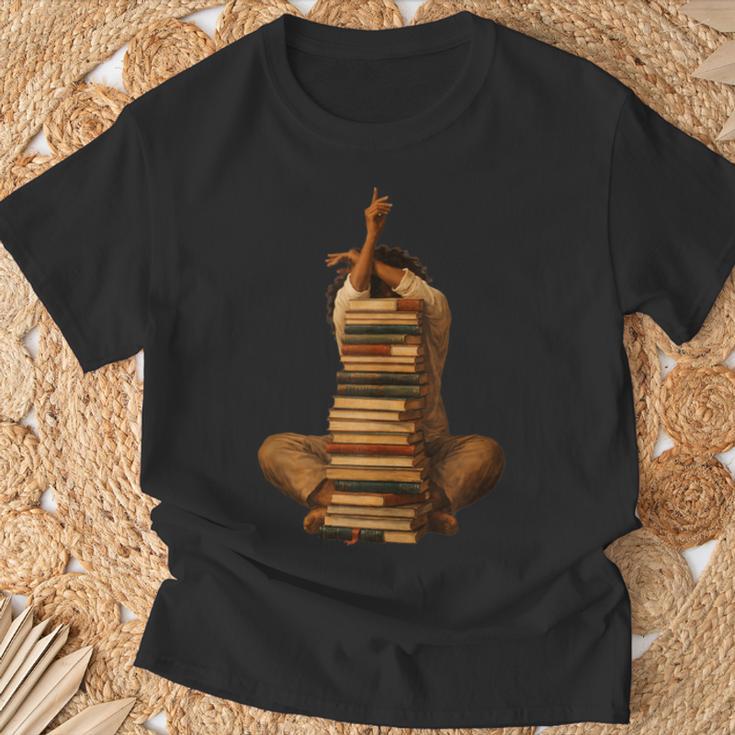 Woman Reading Book Stack Afro Girl Book Melanin Reader T-Shirt Gifts for Old Men