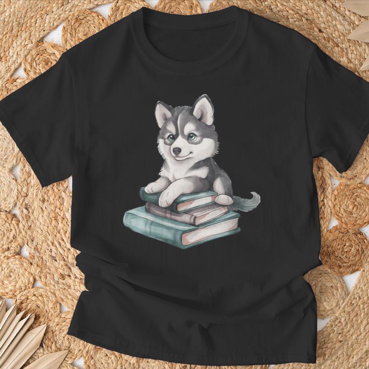Women's Adorable Watercolor Husky Puppy Dog Reading Books T-Shirt Gifts for Old Men Women's Adorable Watercolor Husky Puppy Dog Reading Books T-Shirt Gifts for Old Men