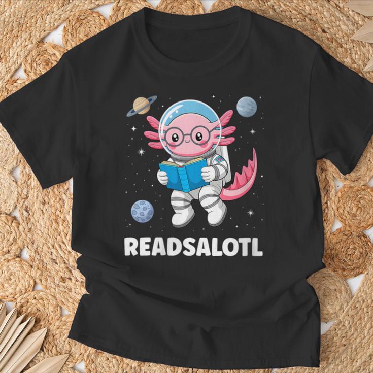 Women's Axolotl Books Readsalotl Reading Bookworm Boys Girls Kids T-Shirt Gifts for Old Men