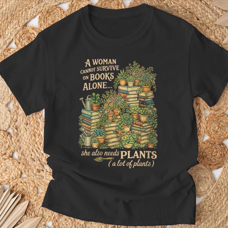 Women's Book & Plant Lover Reading Gardening She Also Need Plants T-Shirt Gifts for Old Men