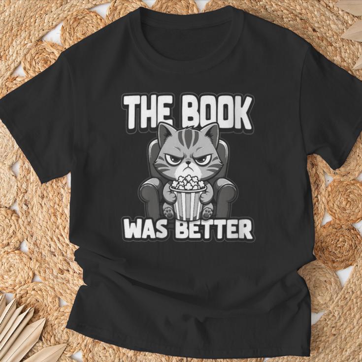 Women's The Book Was Better Fiction Novel Readers Bookish Cat T-Shirt Gifts for Old Men
