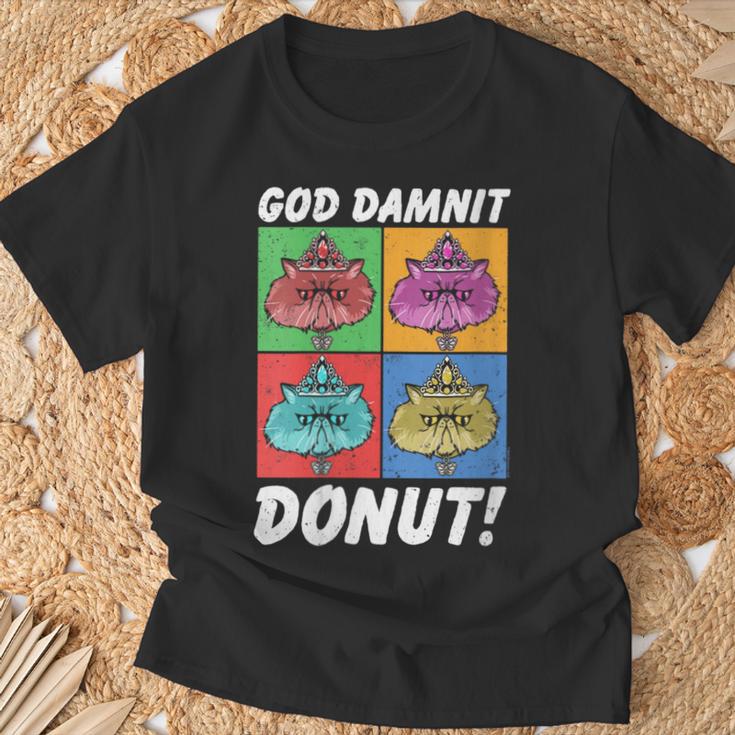 Women's Dungeon Crawler Carl God Damnit Donut Cat Pop Art Book T-Shirt Gifts for Old Men