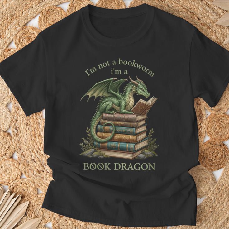 Women's I'm Not A Bookworm I'm A Book Dragon Literary Dragon Reader T-Shirt Gifts for Old Men