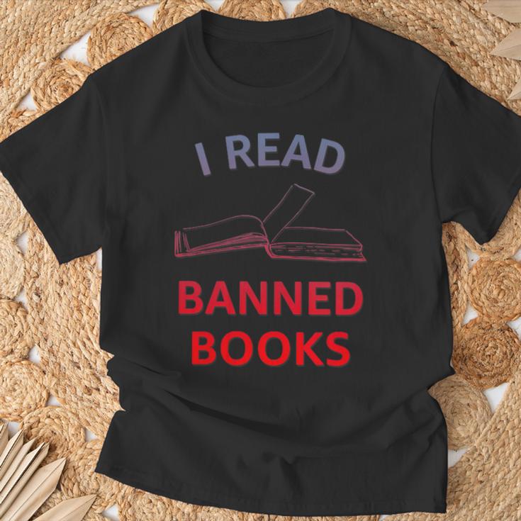Women's I Read Banned Books Bluegrey-Red Literature Activist T-Shirt Gifts for Old Men