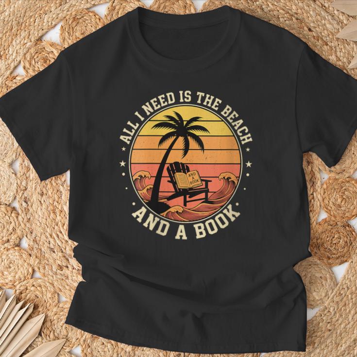 Women's Retro Beach Book Lover Vacation All I Need Is THE Beach And T-Shirt Gifts for Old Men