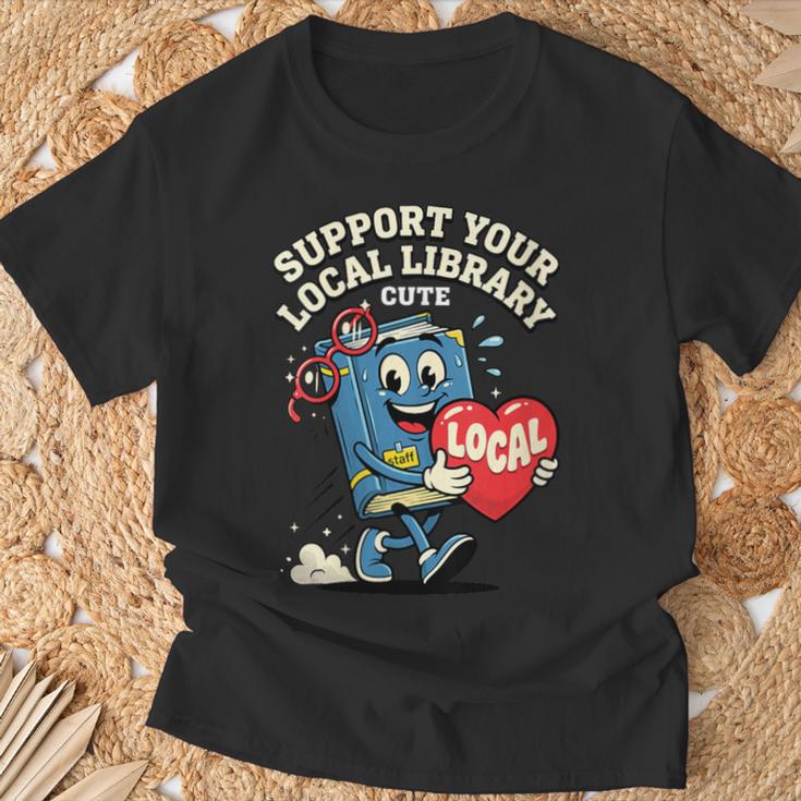 Women's Support Your Local Library Staff Retro Book Mascot T-Shirt Gifts for Old Men