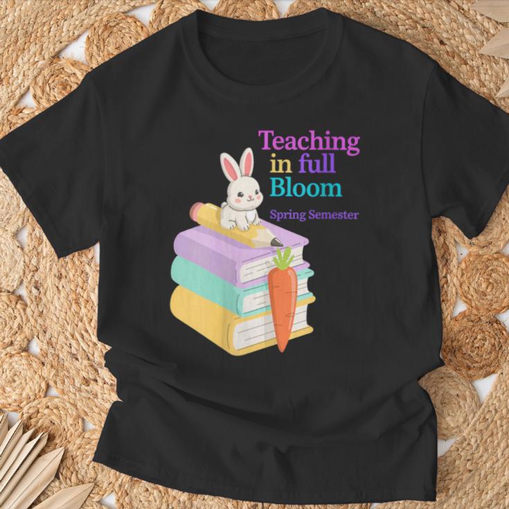 Women's Teaching Spring Semester Bunny Books Pencil Classroom T-Shirt Gifts for Old Men
