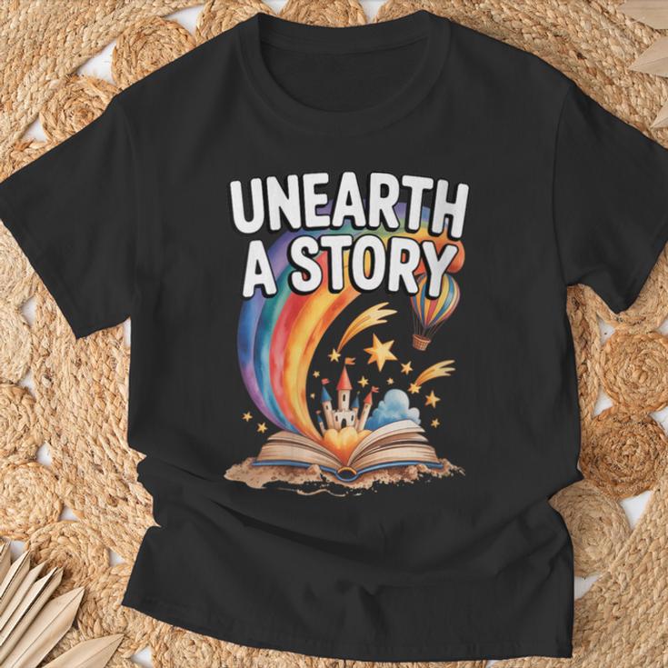 Women's Unearth A Story Rainbow Treasure Book Summer Reading 2026 T-Shirt Gifts for Old Men Women's Unearth A Story Rainbow Treasure Book Summer Reading 2026 T-Shirt Gifts for Old Men