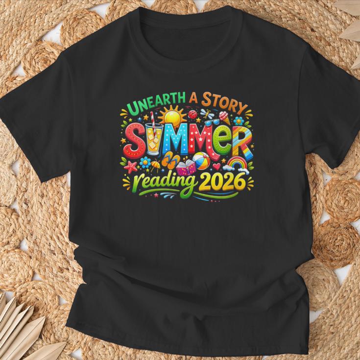 Women's Unearth a Story Summer 2026 Summer Reading Program Book T-Shirt Gifts for Old Men Women's Unearth a Story Summer 2026 Summer Reading Program Book T-Shirt Gifts for Old Men