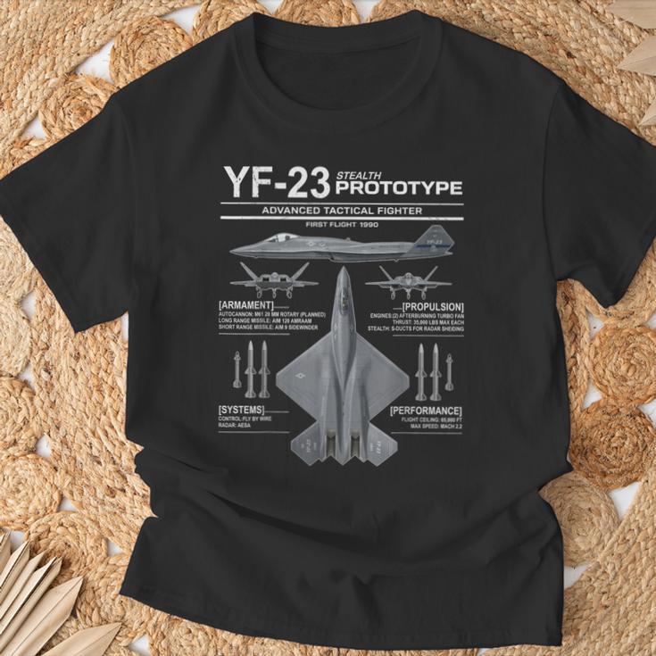 Yf-23ステルス戦闘機ミリタリージェットスペックインフォグラフィック Tシャツ 高齢者への贈り物