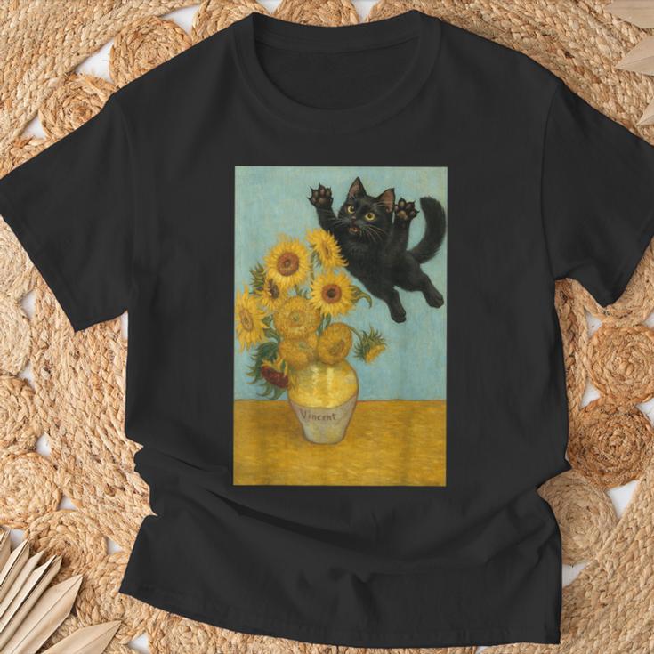 いたずら好きな猫 ひまわり ゴッホ 絵画 猫 Tシャツ 高齢者への贈り物