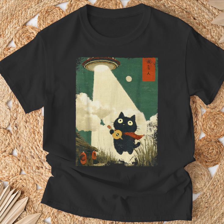 おもしろい 日本猫誘拐 エイリアン Ufo ギター ウクレレ 音楽 Tシャツ 高齢者への贈り物