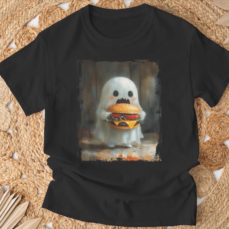 かわいい ハンバーガー おばけ 食べる ハンバーガー ハロウィン 食べ物 恋人 Tシャツ 高齢者への贈り物