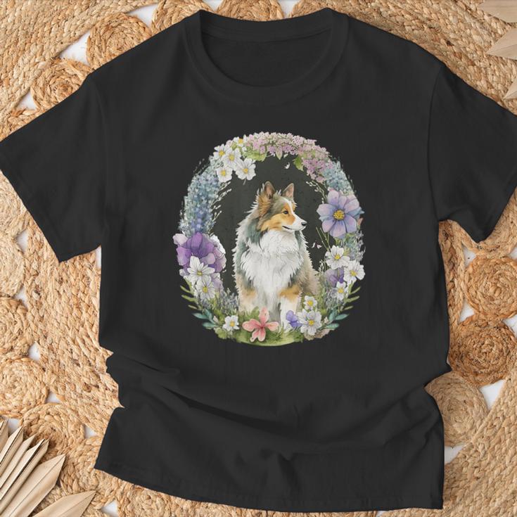 かわいい フラワー シェルティ 夏 花柄 シェットランド シープドッグ Tシャツ 高齢者への贈り物