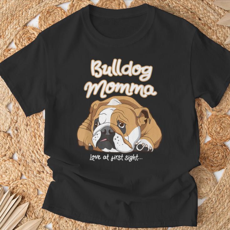 かわいいイングリッシュブルドッグ Momma Bullie Love At Firstight Tシャツ 高齢者への贈り物