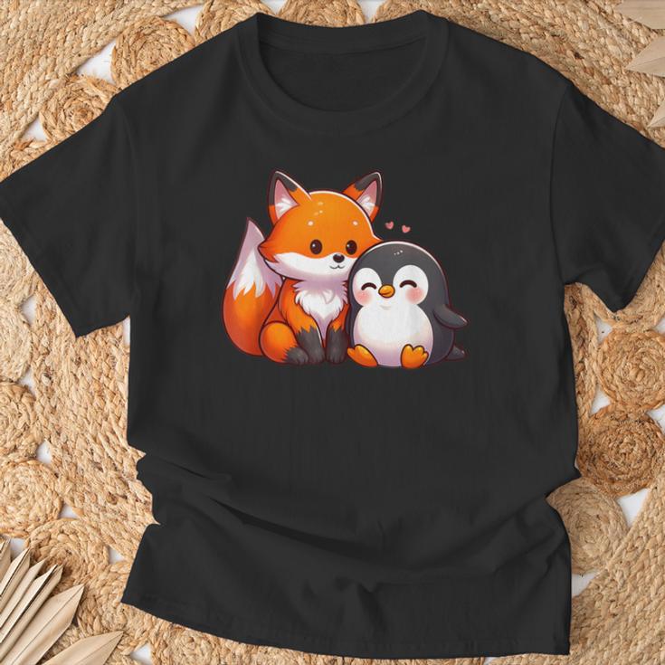 かわいいキツネとペンギンのデザイン Tシャツ 高齢者への贈り物