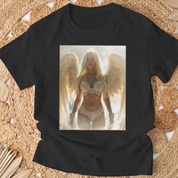 にセクシーな天使の女の子 ホットブロンドエンジェルピンナップガール Tシャツ 高齢者への贈り物