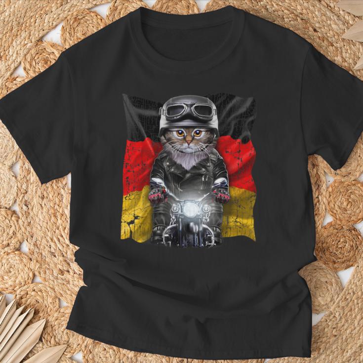 ぶち猫 ねこ バイク ドイツ Tシャツ 高齢者への贈り物