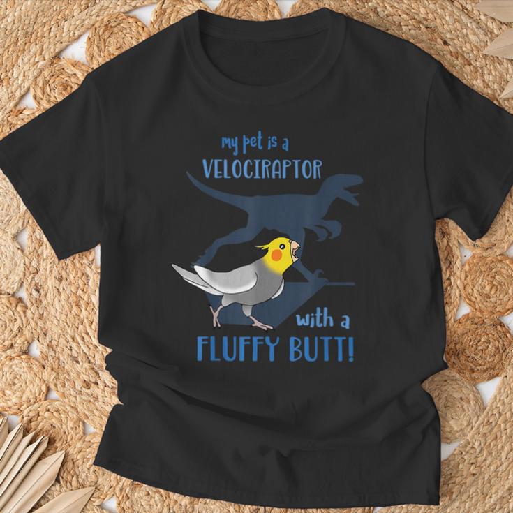 わたしのペットはふわふわお尻オカメインコの鳥を持ったベロキラプトル Tシャツ 高齢者への贈り物