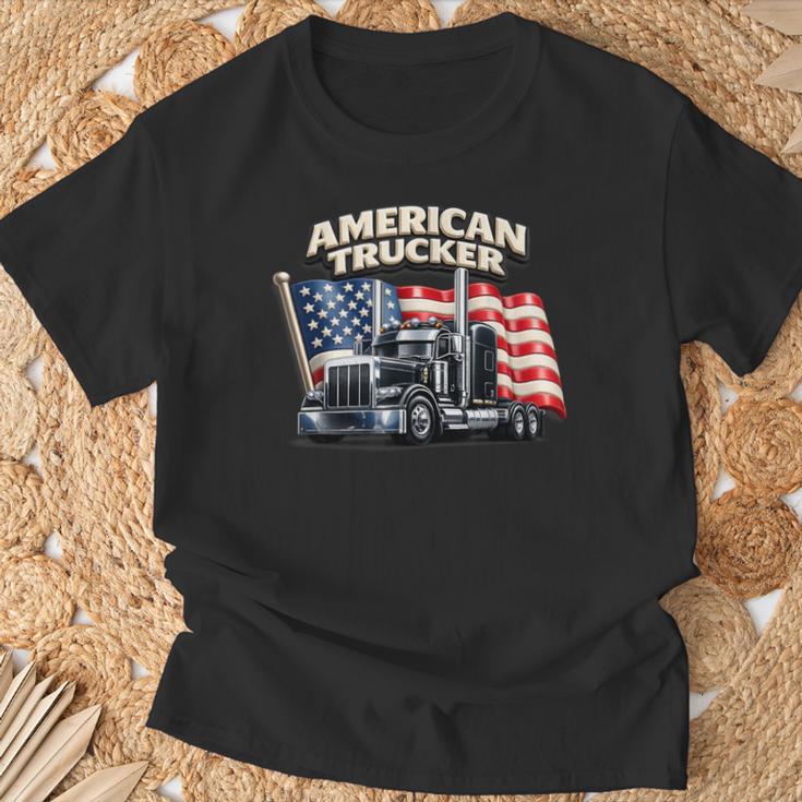 アメリカのトラック運転手 アメリカの国旗 愛国的なトラック運転手 ビッグリグ Tシャツ 高齢者への贈り物