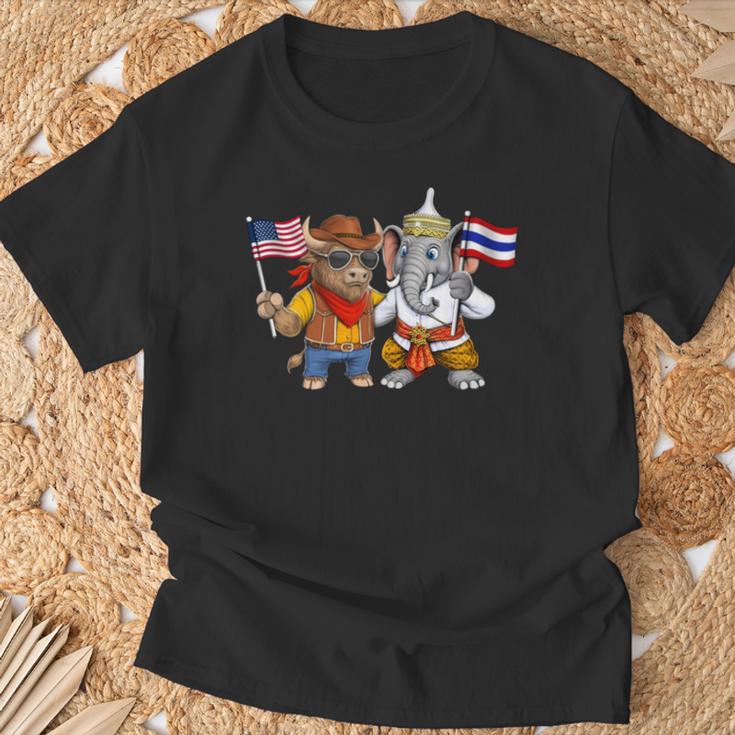 アメリカ・タイ国旗 誇り高いタイ系アメリカ人のルーツ タイ系アメリカ人の遺産 長袖tシャツ Tシャツ 高齢者への贈り物