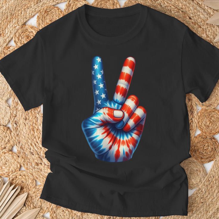 アメリカ国旗 愛国心 平和 手 指 サイン ジェスチャー Tシャツ 高齢者への贈り物