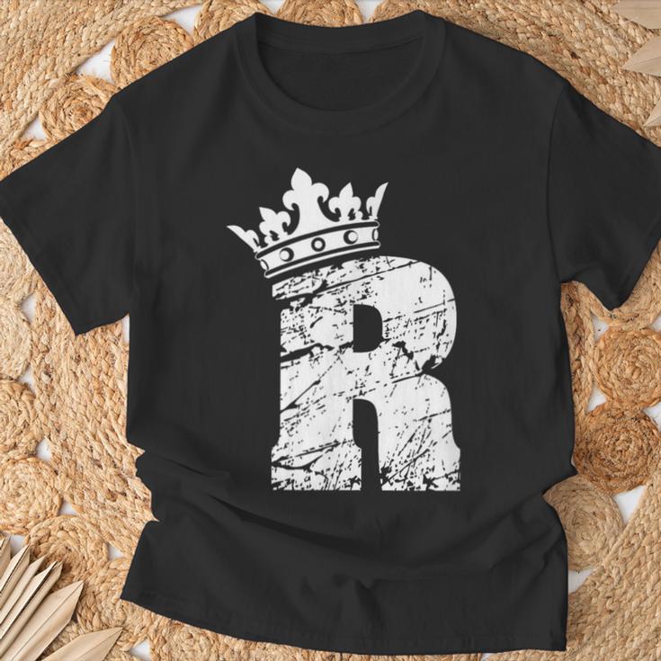アルファベットtシャツ イニシャル文字 R & キング クイーン クラウン Tシャツ 高齢者への贈り物