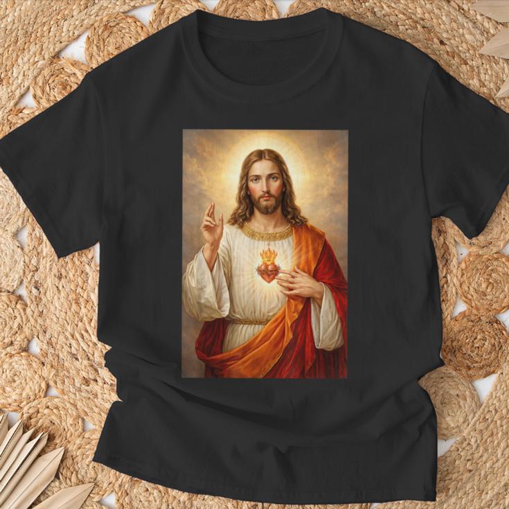 イエスの聖心カトリックキリスト教宗教デザイン。 Tシャツ 高齢者への贈り物