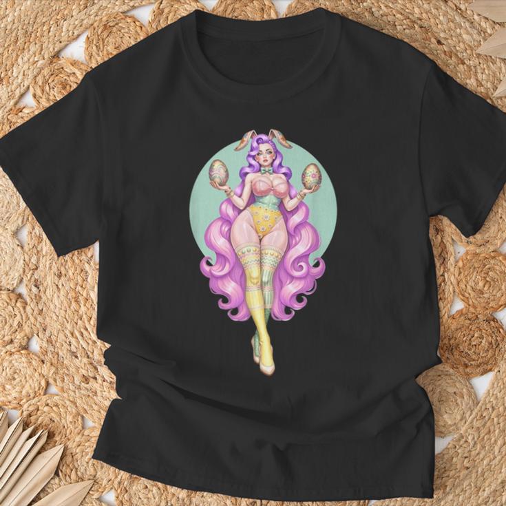 イースターエッグ ウサギ ヴィンテージ ピンナップ バニー スーツ ファンタジーガール Tシャツ 高齢者への贈り物