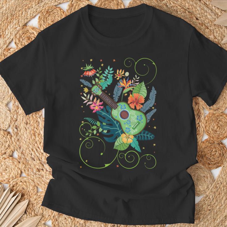 ウクレレミュージックフラワーズハワイ Tシャツ 高齢者への贈り物