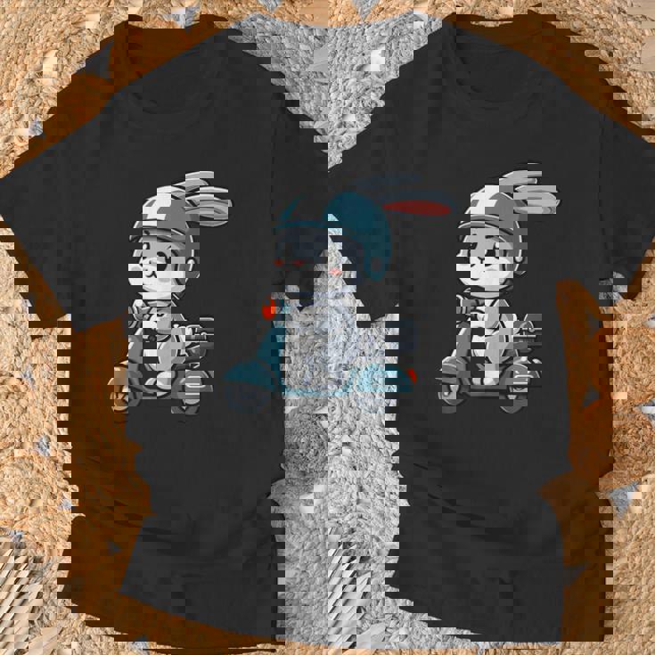 ウサギ スクーター ペット 面白い オートバイ Tシャツ 高齢者への贈り物