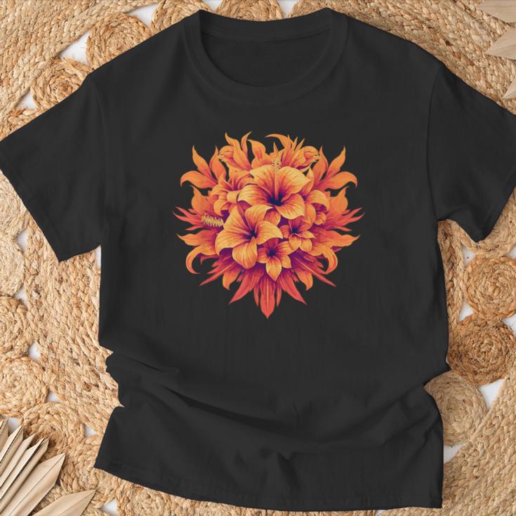オレンジ ハイビスカス トロピカル ブロッサム 夏 美学 Tシャツ 高齢者への贈り物